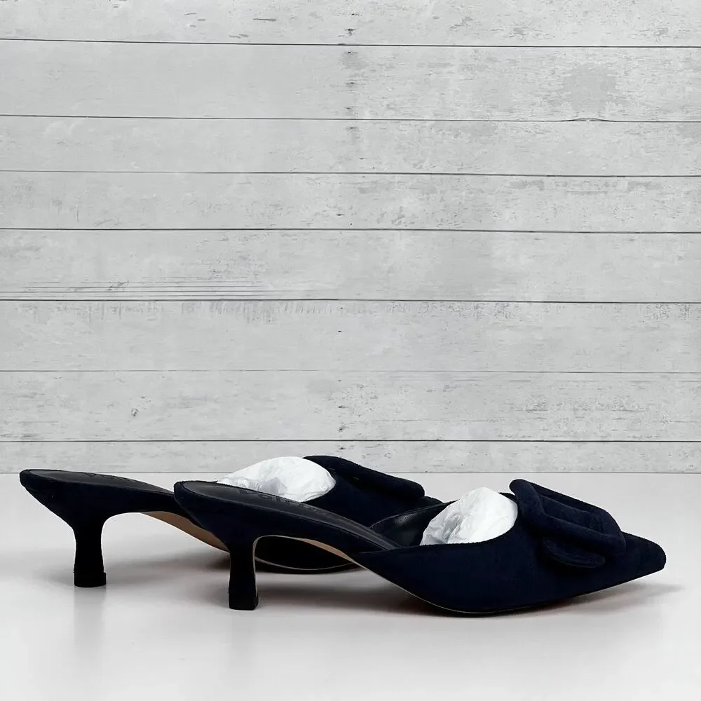 Volrina Kitten Heel Mules Dark Blue Suede Size 6 – New w/ Box - Picture 2 of 4